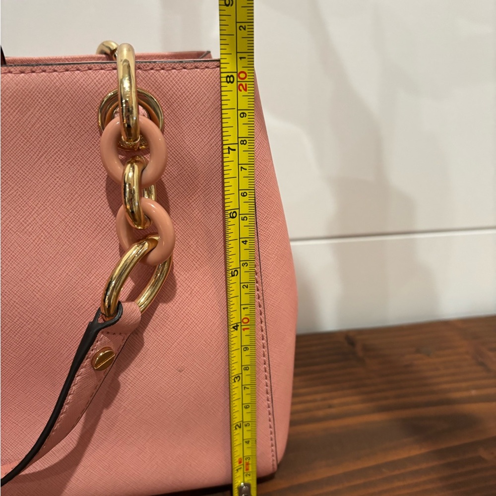 Michael Kors Cynthia Medium Satchel Pale Pink Leather Gold Chain - Picture 6 of 9